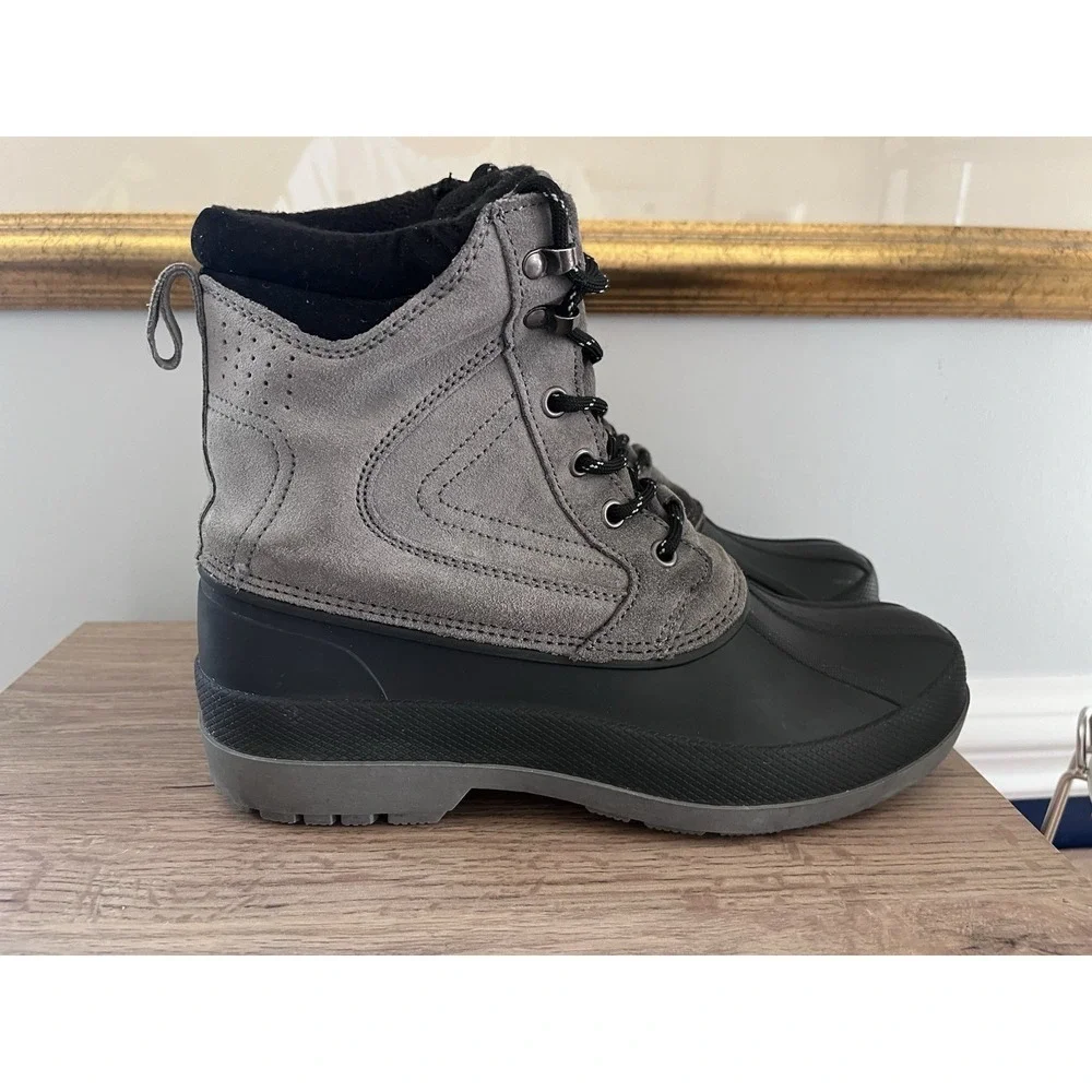 Magellan Boots Duck Boot Mens 9D Lace-Up Gray Suede Leather Black Rubber M1